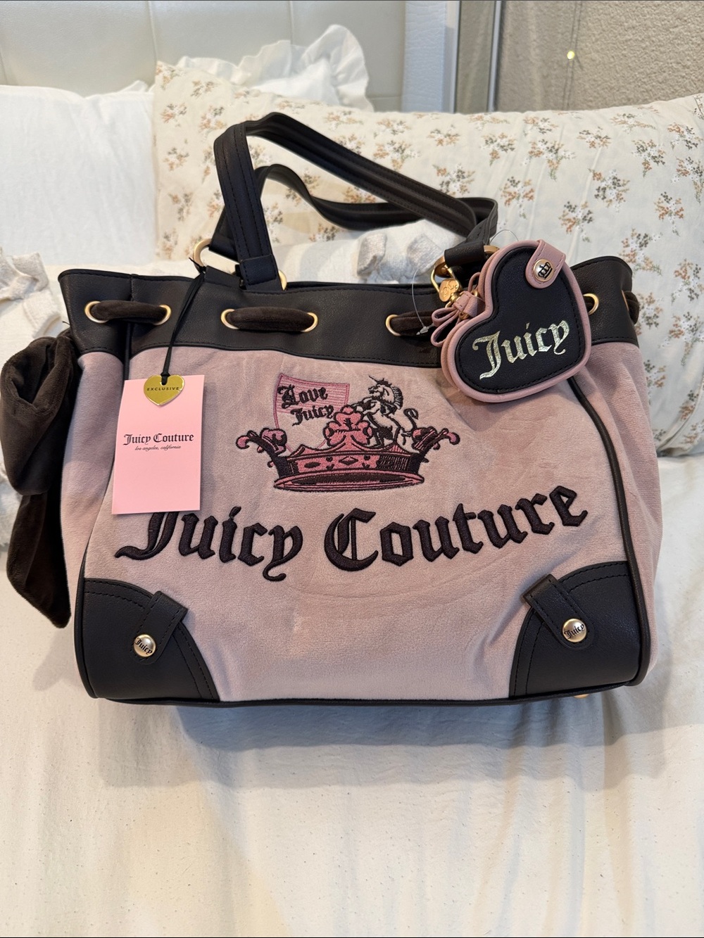Juicy Couture Pink and Black Embroidered Logo Tote